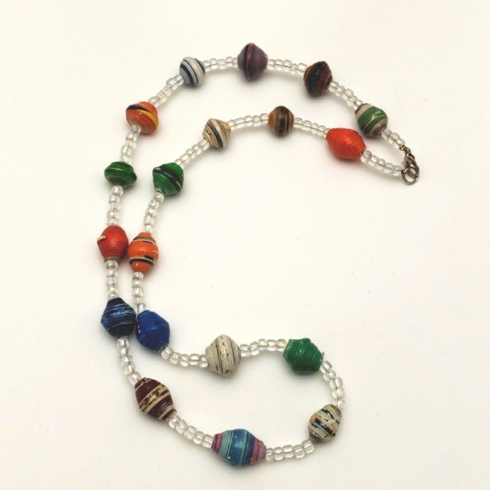 Fair trade handmade muticolor paper bead necklace